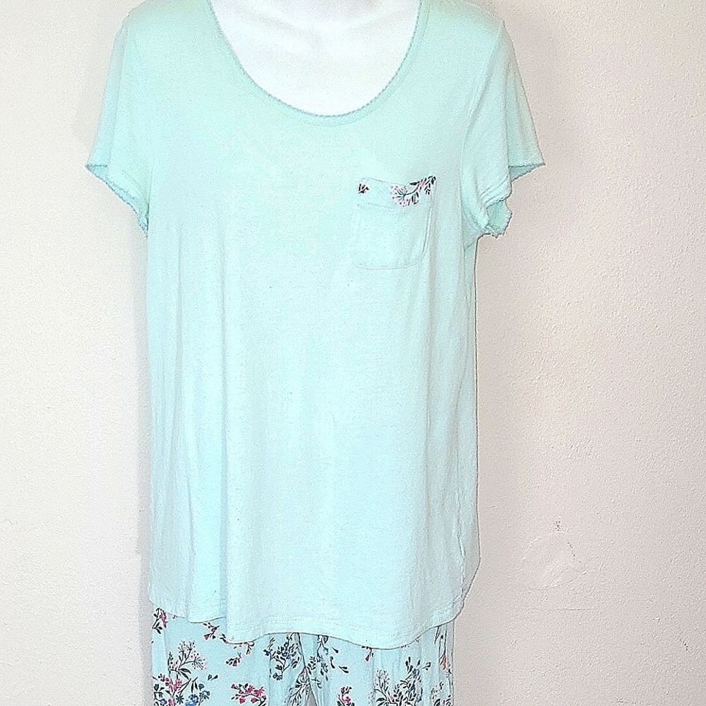 Oscar de la renta matching set pajamas light blue floral print drawstring pants